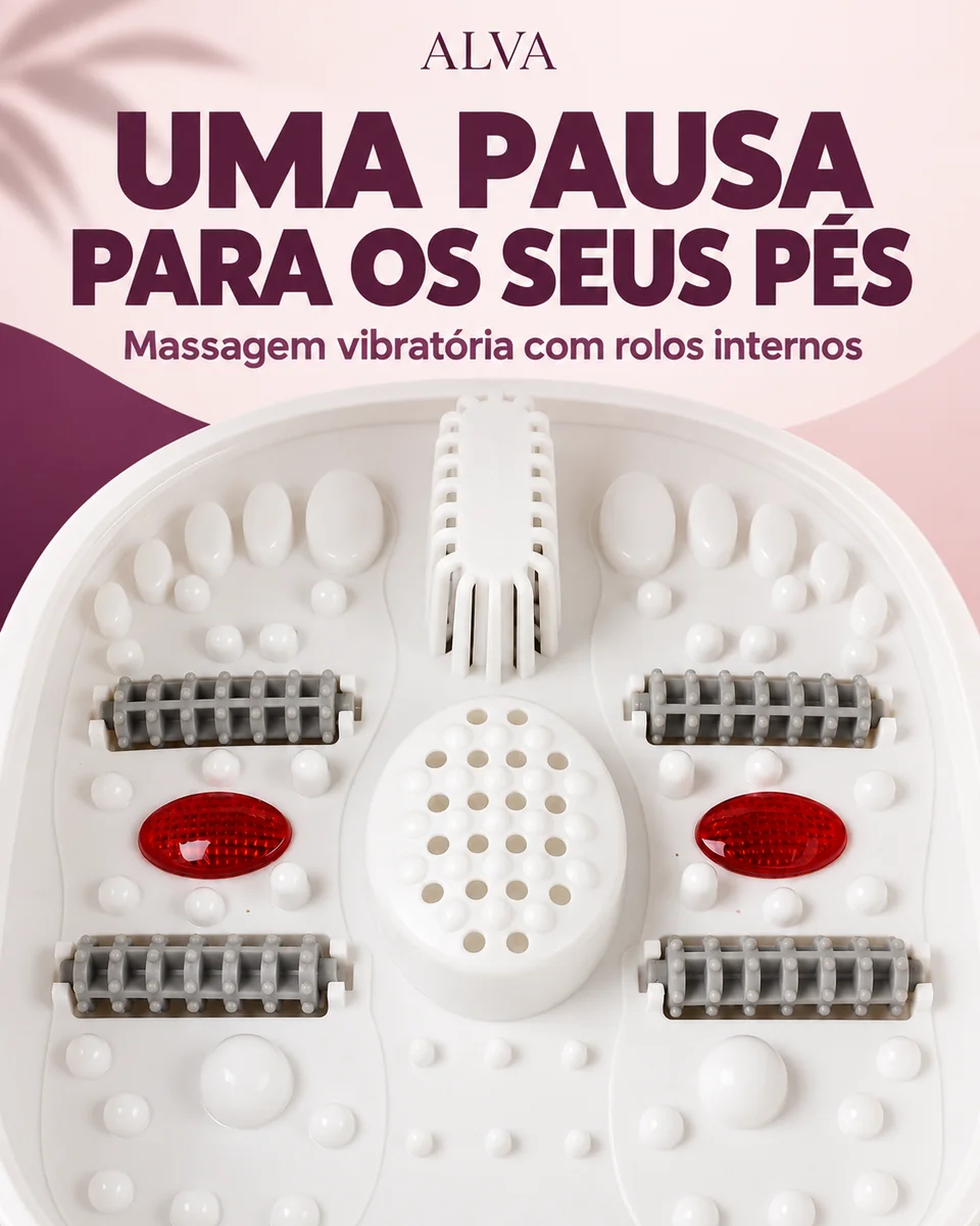 O cuidado está nos detalhes. Os rolos internos complementam a experiência de massagem e relaxamento dos pés.