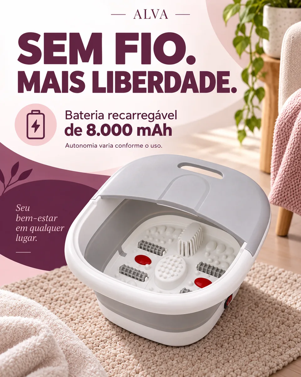 Sua pausa, sem depender de uma tomada. Bateria recarregável de 8.000 mAh. A autonomia varia de acordo com as funções utilizadas.