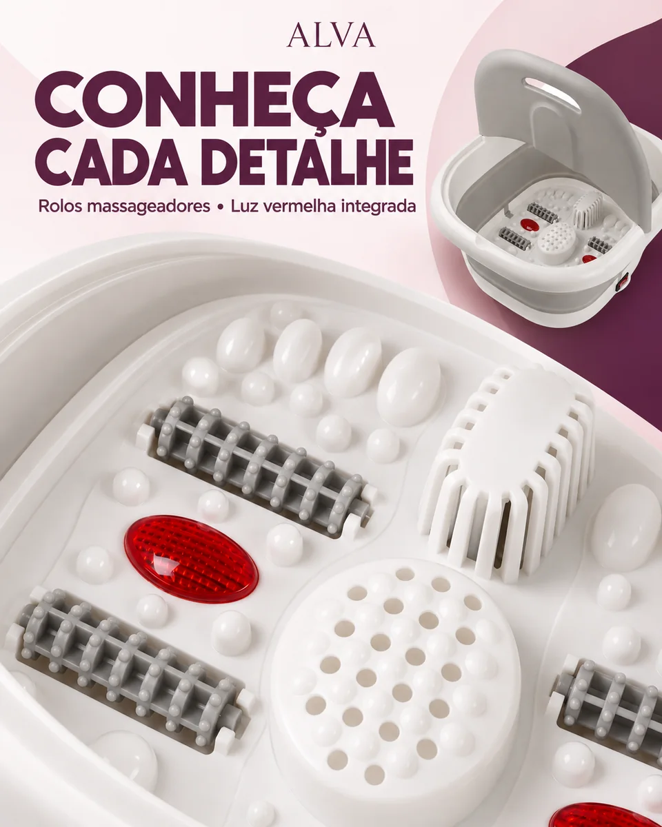 Veja os detalhes por dentro. Ilustração dos componentes e da luz vermelha integrada. Não representa uma função de esterilização comprovada.